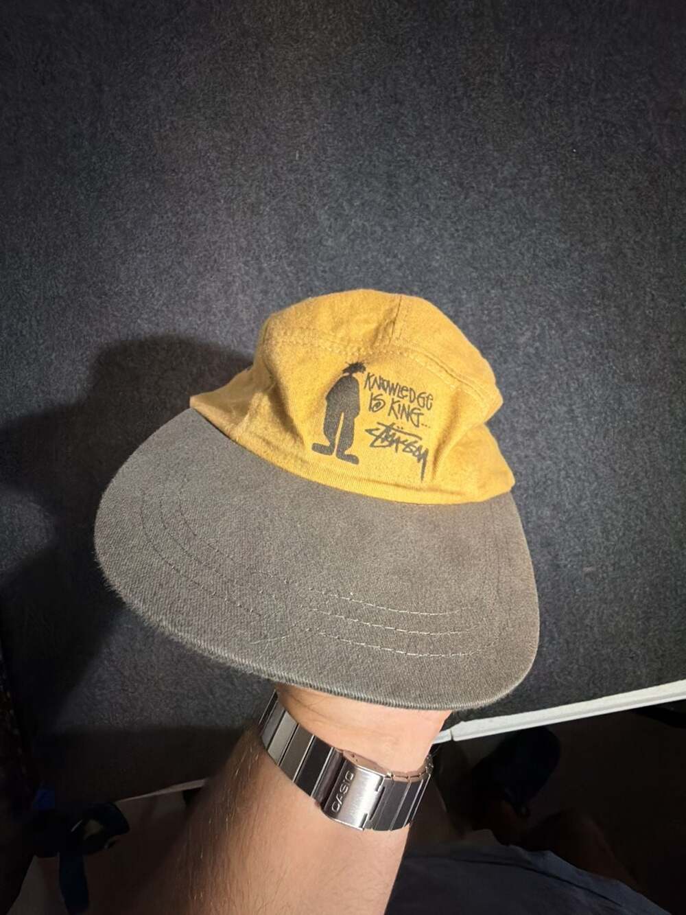 Mohr's Stussy Knowledge Is King Snapback Hat Yellow Grey